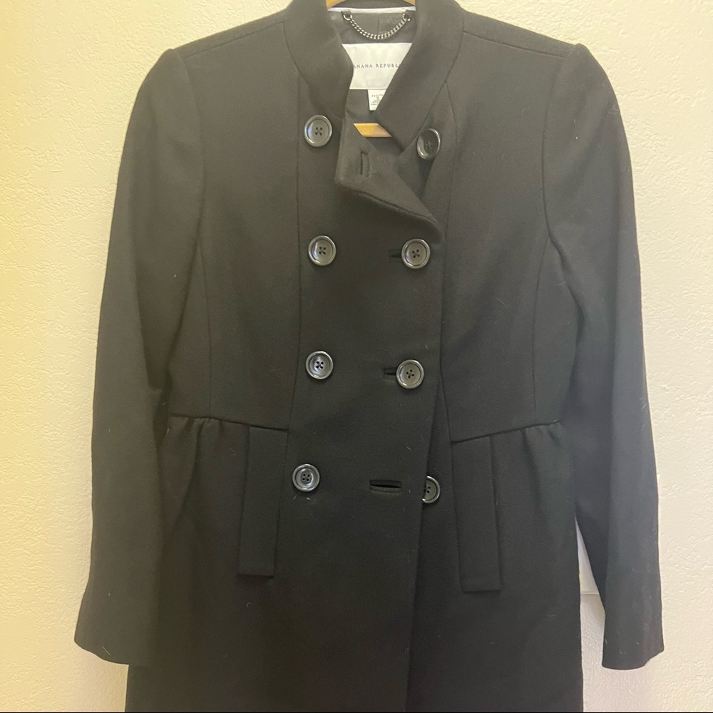 Banana Republic Black Double-Breasted Wool Pea Coat